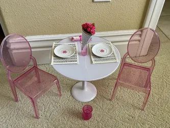 Our Generation Table for Two w/2 Sparkly Pink Chairs With Accessories