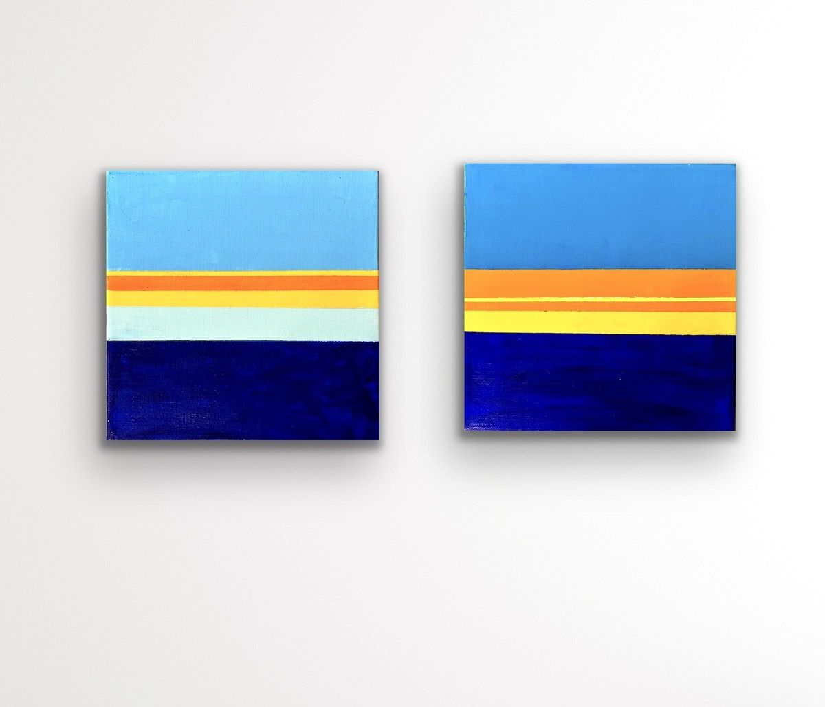 Set Of 2 Small Abstract Original Paintings Of Sunrise And Sunset At The Beach