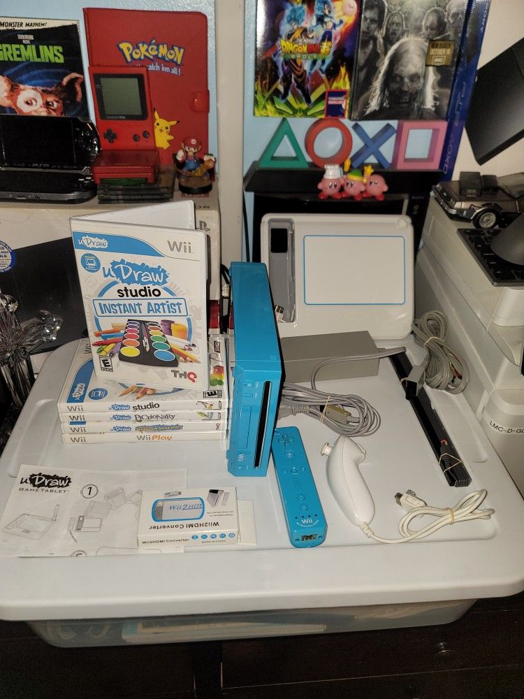 Nintendo Wii Blue Edition With U Draw Bundle
