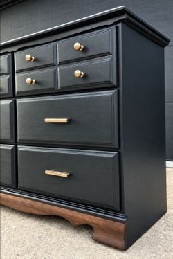 Solid Oak Dresser - Walnut / Black/ Champagne Bronze