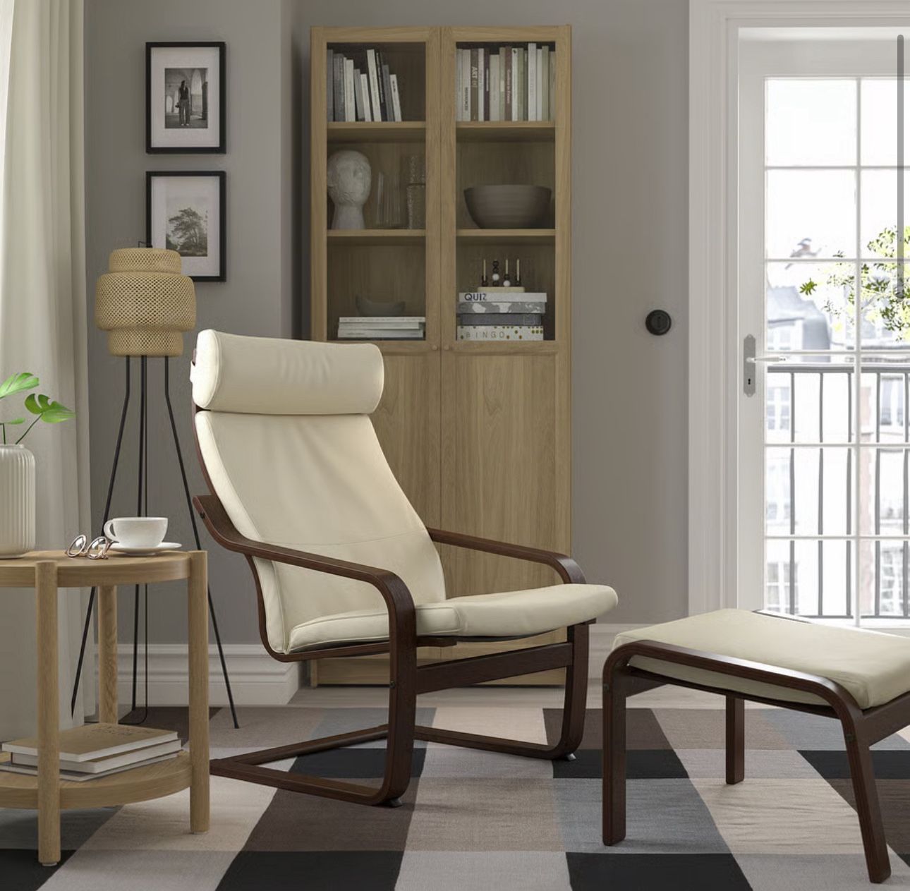 IKEA POANG Leather Chair with Ottoman (Excellent Condition)