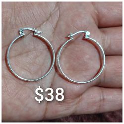 925 Sterling Silver Hoop Earrings/Arracadas De Plata 925