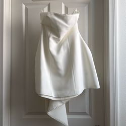White pearl bridal mini dress with bow BABYBOO