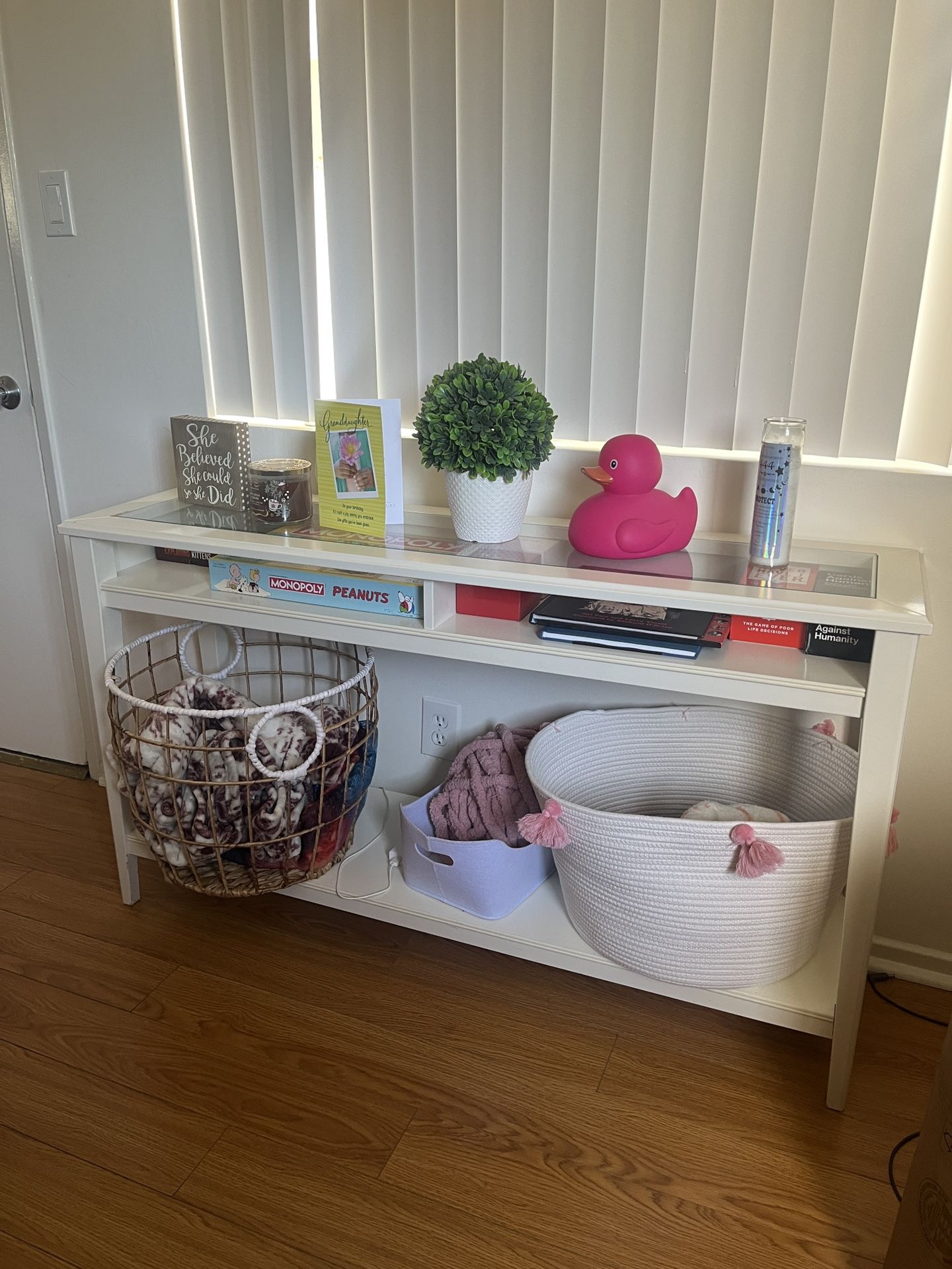 White Entry Table with Glass Top