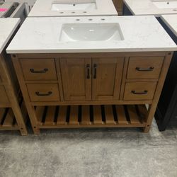 42'' Solid Wood Bathroom Vanity Cabinet with Stone Countertop (Minor Damage)