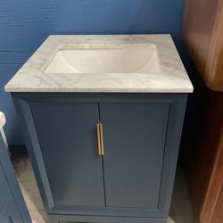 24” Blue Solid Wood Bathroom Vanity with Marble Top (V39)