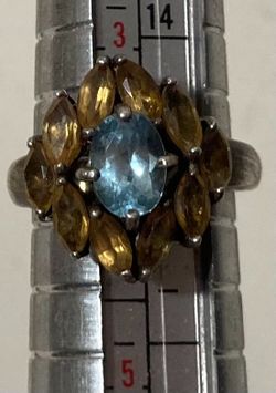 Vintage Sterling Silver Ring, Nice Baby Blue and Brown Sparkly Stones Design, Size 4, Adjustable, Nice Design, Quality, Jewelry, Accessory, Stamped 92