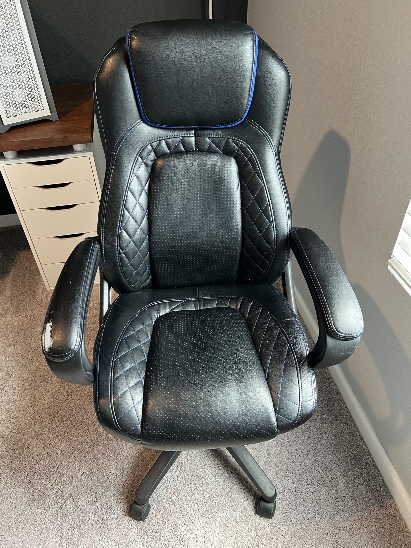 OFM Essentials by OFM Blue Ergonomic Adjustable Height Swivel Faux Leather Desk Gaming Chair