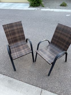 Pair of Outdoor Woven Wicker Patio Chairs - Dark Brown / Black
