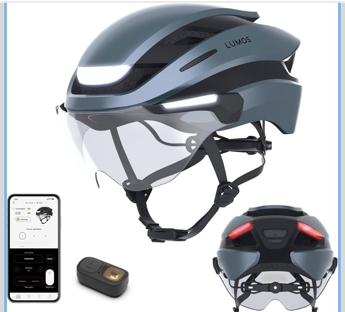 Lumos Ultra E-Bike Smart Helmet | NTA 8776 Certified | Front & Rear LED Lights | Retractable Face Shield | App Controlled | EBike, Scooter, Cycling, B
