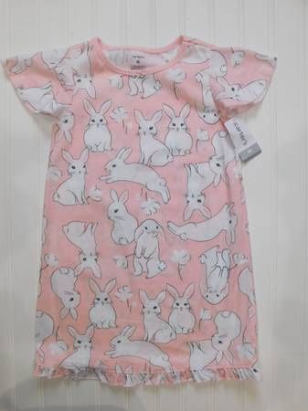 NWT Carter's Girls 4T Pink Bunny Rabbit Nightgown Gown Sleepwear