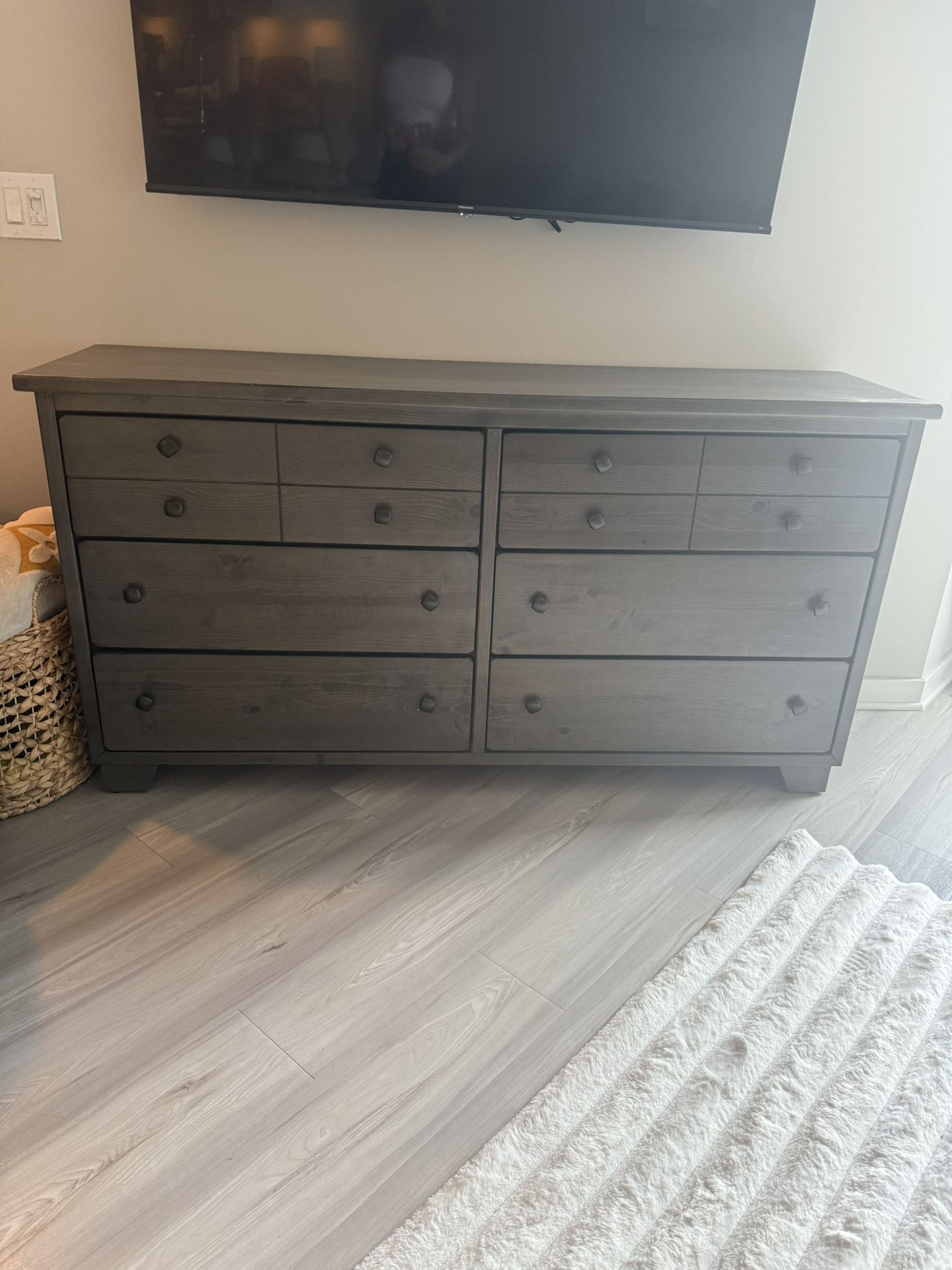 Grey 6 Drawer Wood Dresser. Like New