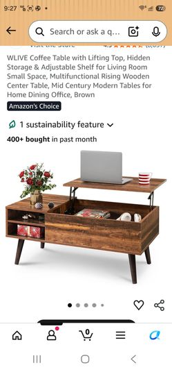 WLIVE Coffee Table with Lifting Top, Hidden Storage & Adjustable Shelf