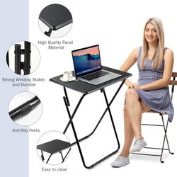 10 Pack Folding TV Tray Table Bulk Portable Snack Table Heavy Duty Folding TV Dinner Table Set MDF PVC Coated Tops and Metal Stands for Livingroom Bed