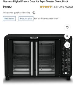 Gourmia Digital French Door Air Fryer Toaster Oven, Black 