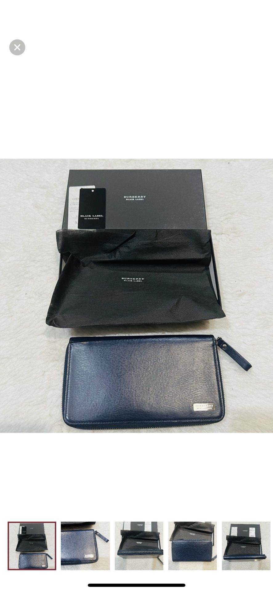 Burberry Black Label Navy Blue Leather Zip Around Unisex Wallet W/ Dust Case & Box