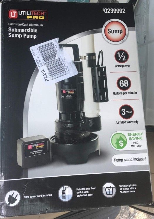 Utilitech 115-Volt Aluminum Submersible Sump Pump - NEW