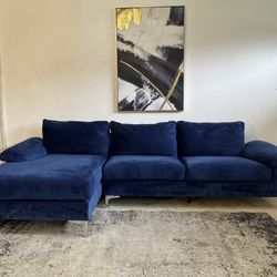 Blue Velvet 3-Seater Sectional Sofa