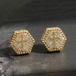 Gold And Silver Cross Earrings 