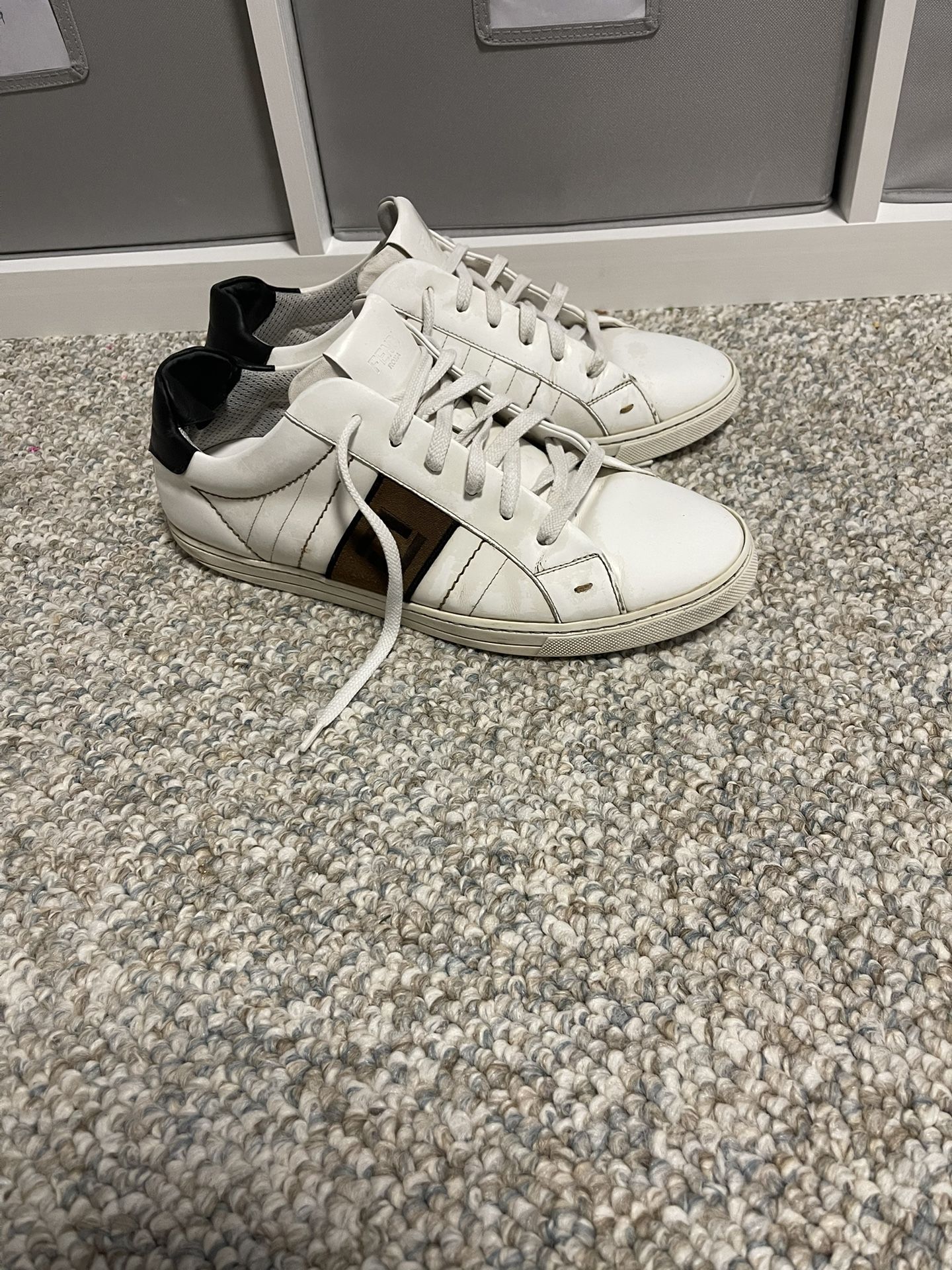 Fendi FF Motif Low-Top White Sneakers Size 8.5 EU/9 US