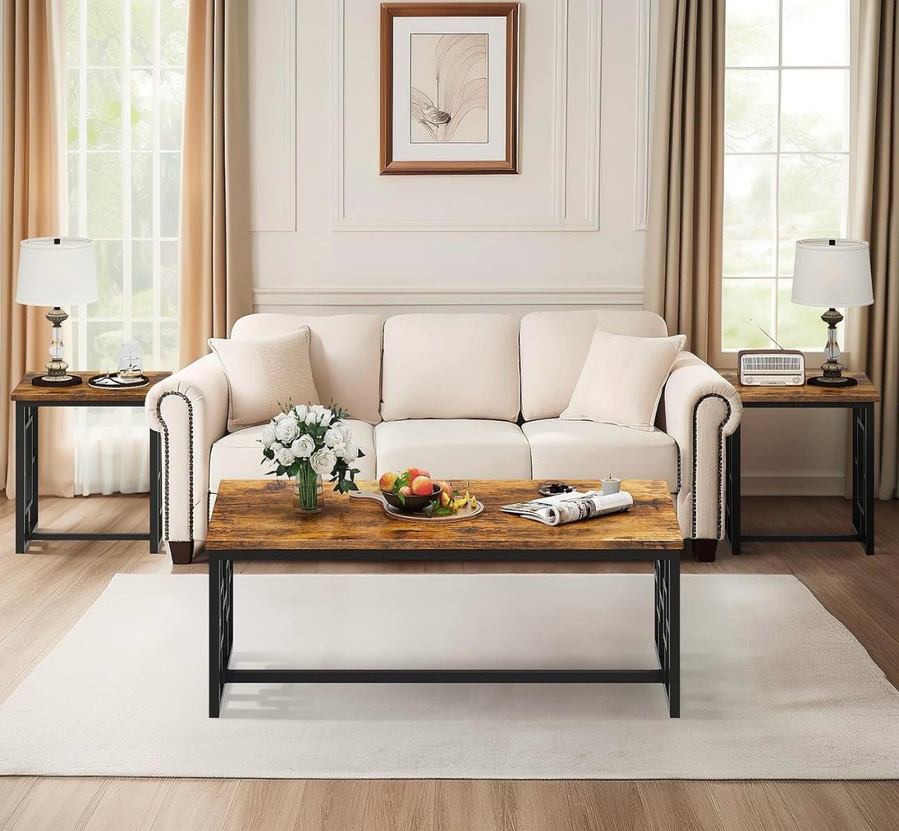 Coffee Table Set, Coffee Table Two End Side Table, Modern Piece Living  Room Table Set for Office, Living Room, Apartment, Small Space, Easy Assemb