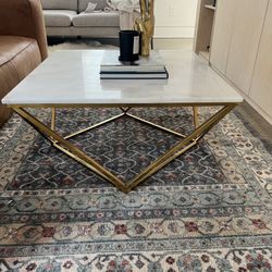 Marble And Brass Geometric Coffee Table 