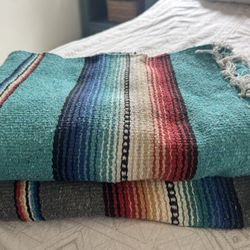 Brand New Mexican Blankets Turquoise and grey