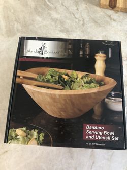 Bamboo Serving Bowl and Utensil Set