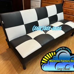 Futon Couch Faux Leather Black And White Checkered 