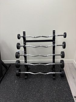 BRAND NEW 20-60 lbs Straight Bar Set with 5 Tier Rack, Fixed Weight Barbells Home Gym Equipment