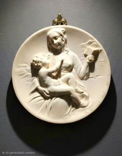 Vintage Italian Hand Carved Alabaster Wall Plate Madonna Serina by A.Santangela 1979