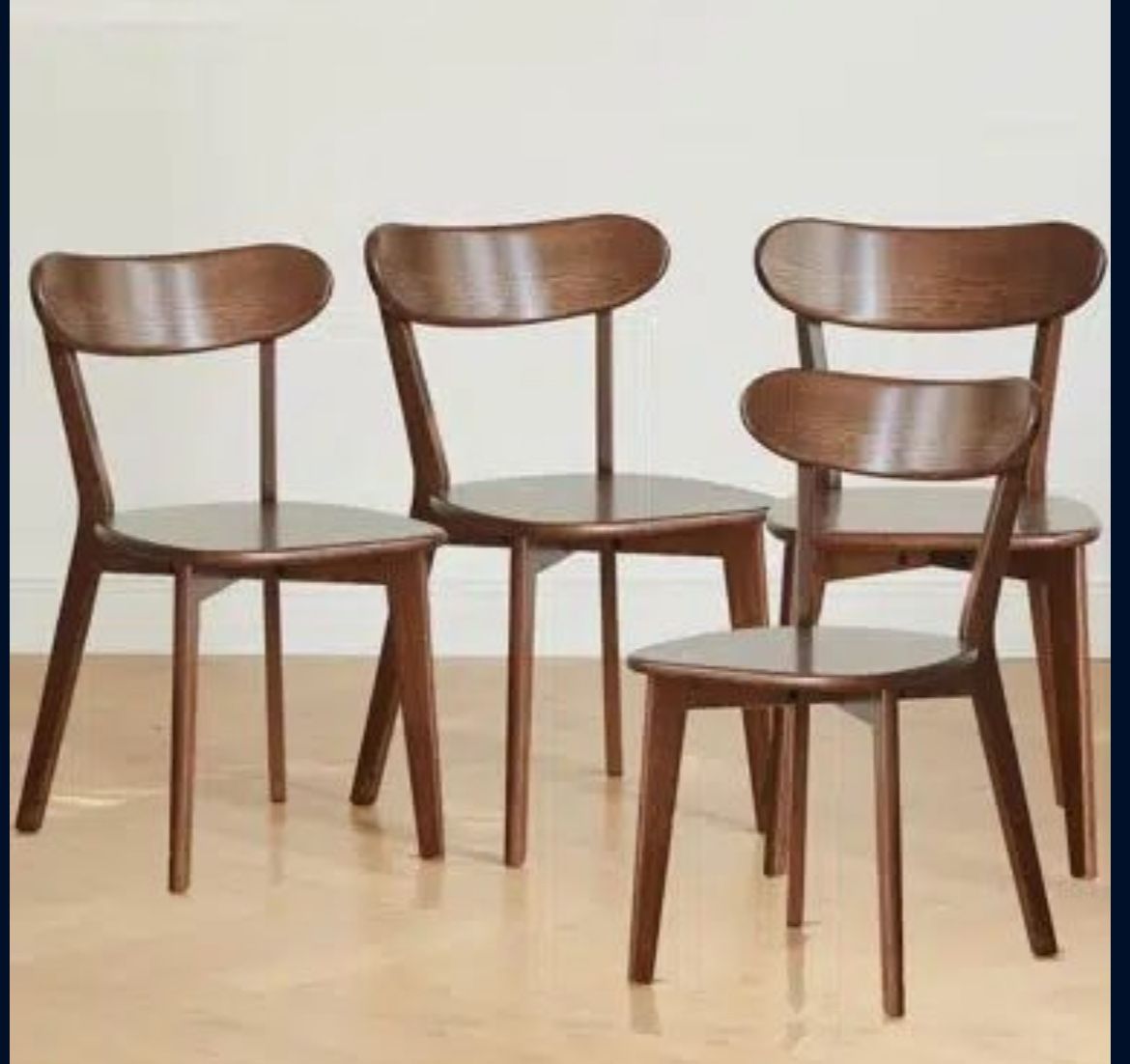 Set Of 4 - Mid-Century Modern Dark Stained Natural Oak Wood (FAS Grade) Dining Chairs [NEW IN BOX] **Retails for $380 [CHAIRS ONLY / TABLE NOT INCL.]