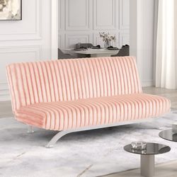 Sofa Bed Futon Pink Fabric, Chrome Metal Legs. New Especial Price 