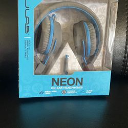 JLab Audio Neon On Ear Headphones with Universal Mic - Gray/Blue