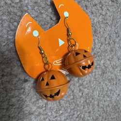 New vintage pumpkin jackolantern bell Halloween earrings jewelry outfit costume