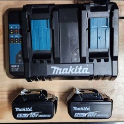 Makita Dual Charger And 2 X 5.0 Batteries
