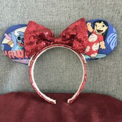 Pre Own Lilo & Stitch Hawaii Minnie Mouse Ears - Red Sequined Bow Hairband