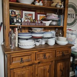 Mexican Wood Buffet Side Table And Hutch