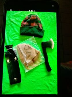 Lumberjack costume set beanie , suspenders,beard and toy axe