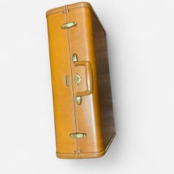 Samsonite Vintage Hard Shell Leather Suitcase Brown 1960s Locking Compartments 