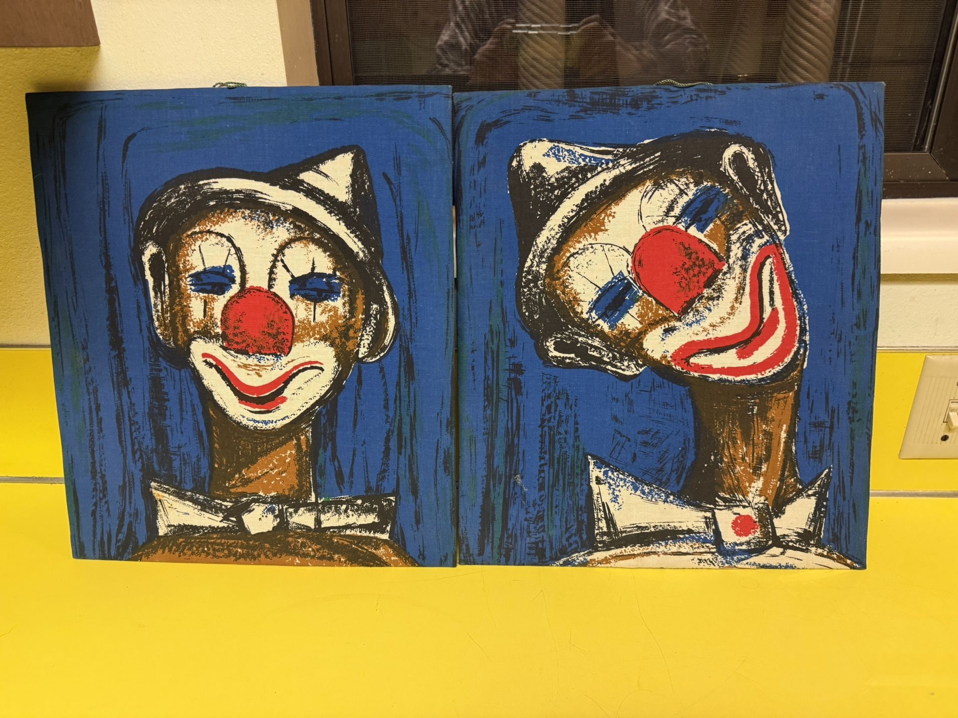 Two MCM 1960s Creepy Clown Printed On Fabric $10 For Both