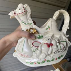 Lenox Rocking Horse Teapot Santas Holiday Toy Shop Collection NO LID 8.5" Tall 