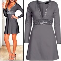 Gray cocktail/party dress embellished with rhinestones NWT size 14