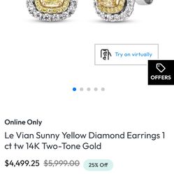 Le vian yellow diamond Earrings 1ct 14k Two Tone Gold 
