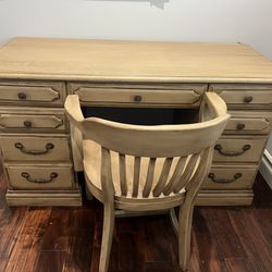 Refinished Wooden Desk With Chair