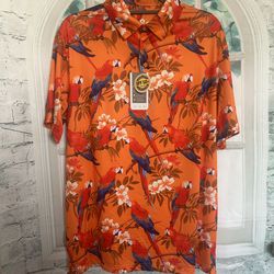Men Size L Polo Shirt Dry Fit Tropical Hawaiian Parrot Summer Vacation Must Have!!