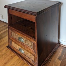 Wooden Bedside Table/ End Table With Rattan Detail 