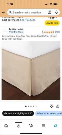 King size linen 16 in drop bed skirt