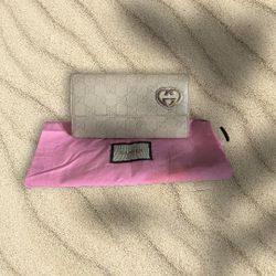 Auth Gucci Guccissima Grey Leather Wallet Heart GG Logo Silver 