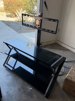 3-Tier Black Glass TV Stand with Mount